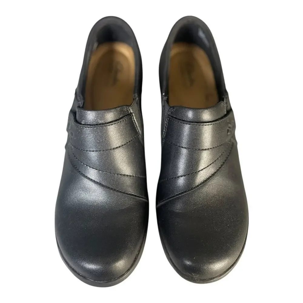 Clarks Women’s Angie Pearl Black Leather Slip On Loafers Size-10M